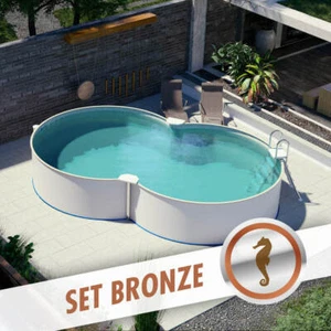 Bronze Set 5,25 x 3,20 x 1,35 m achtförmiger Pool aufgestellt Folie sand 0,8 mm - Bild 1 von 11