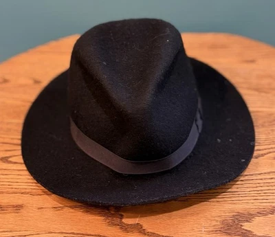 Pre Owned Vintage Men’s Bailey 100% Wool Black Gangster Fedora Hat Size - Image 1 of 4