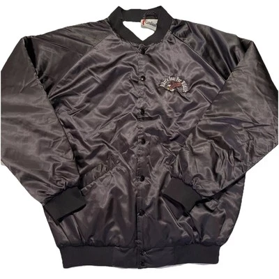 Chaqueta de bombardero de satén vintage para hombre L Cardinal "Bikers Soar For Wildlife" Y2k usada en excelente estado Foto 1 de 4