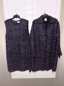 Vestido y abrigo St. John 2 piezas sin mangas de tweed metálico negro/púrpura talla 12 - Imagen 1 de 20