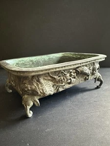 Antique Japanese Ikabana Bronze Planter Suiban Sculpture Relief Bonsai 1865 EDO - Picture 1 of 23