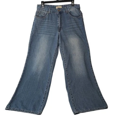 Pantalones de mezclilla para mujer de bambú azul claro pierna ancha talla 13/31 algodón elástico Foto 1 de 4