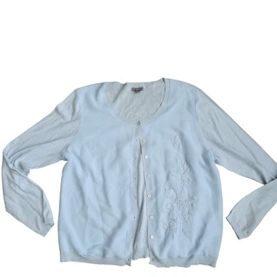 J.Jill 开衫粉蓝色丝绸刺绣花卉开衫针织女式 L 码 — 第 1/4 张图片