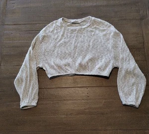 Audrey 3+1 Cropped Ribbed Pullover Damen Größe Medium Elfenbein Hellbraun - Bild 1 von 8