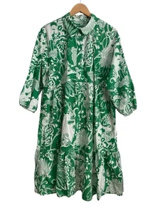 ANTHROPOLOGIE MAEVE Bettina Shirt Dress Large Boho Tiered Ruffle Puff Sleeve - Picture 1 of 7