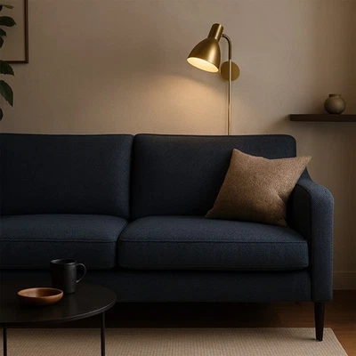 Navy Blue Herringbone Tweed Fabric 70% Wool 145cm Wide Ottomans Stool Upholstery - Image 1 of 4