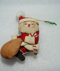 Vintage Stoff Weihnachtsmann Rippstrick Weihnachtsschmuck Sack Zuckerstange Bommel - Bild 1 von 5