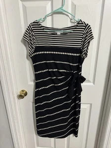 Motherhood Maternity Black & Cream Polka For And Stripe Dress Size Medium - Picture 1 of 3