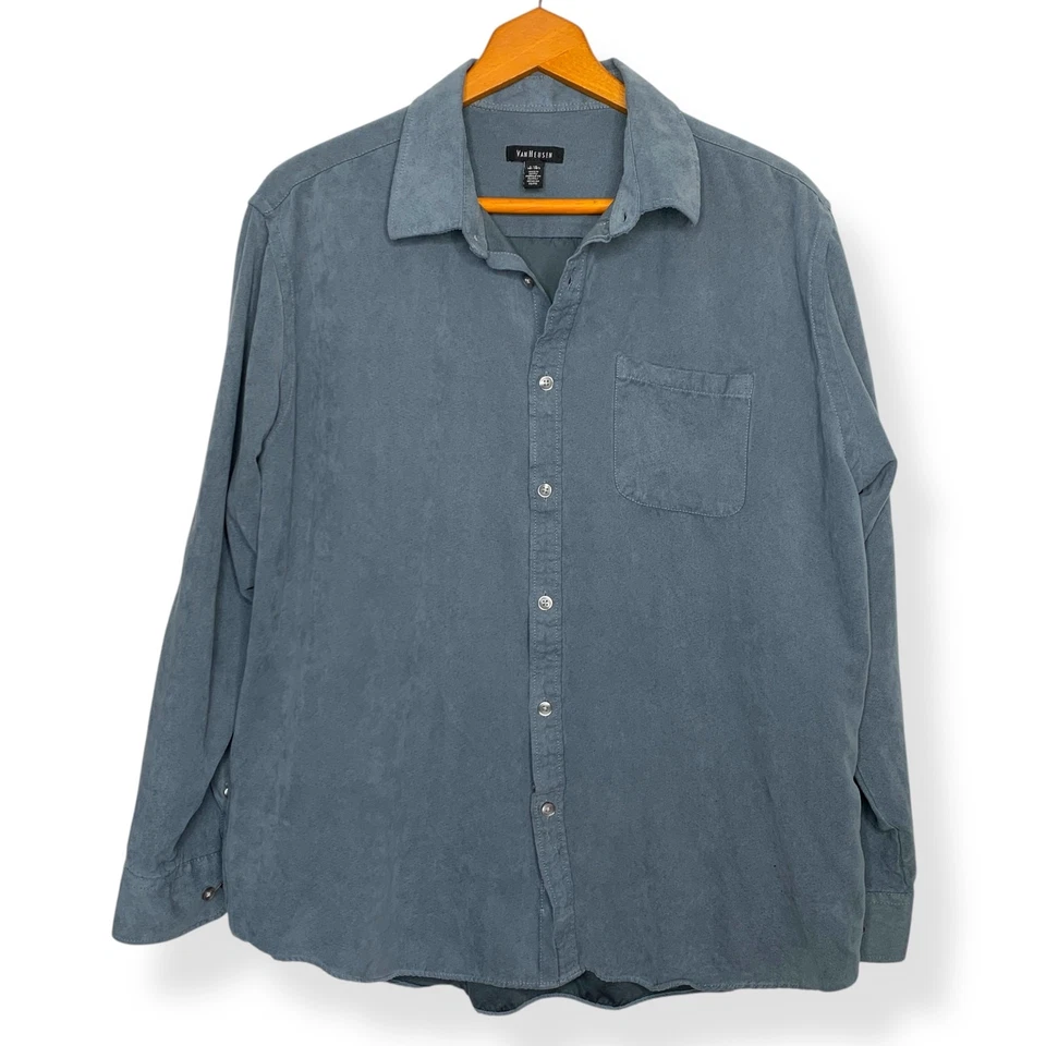 Van Heusen Large 16-16.5 men's blue soft faux suede long sleeve button up shirt - Image 1 of 4