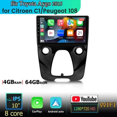 Für Toyota Aygo Citroen C1/Peugeot 108 Carplay Android 14 Autoradio GPS 8-Kern - Bild 1 von 4