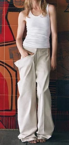 Pantalones Zara Mujer Colección ZW Plisados Beige M Agotados Nuevos con Etiquetas $90 - Imagen 1 de 12