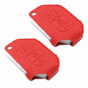 2Pcs Red Leather For Jeep Wrangler JL Gladiator JT JLU 4 Buttons Flip Key Fob - Picture 1 of 4