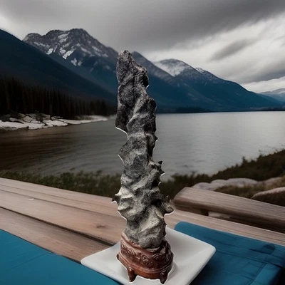 Roca erudita Lingbi grande de 4 pies sobre soporte de madera tallada - Piedra de montaña Gongshi Foto 1 de 4