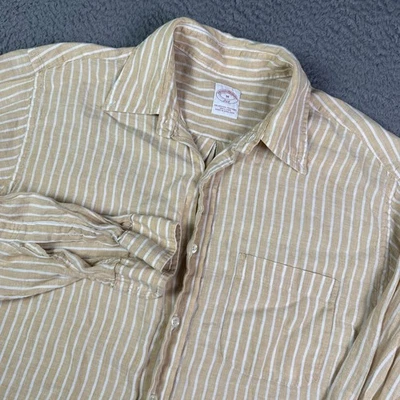 Brooks Brothers Shirt Mens M Yellow Stripe 100% Linen Pocket Long Sleeve Vintage - Image 1 of 4