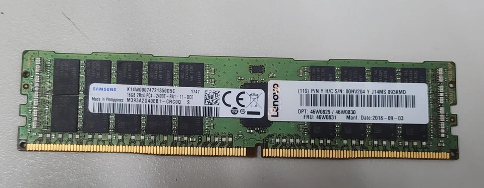 Samsung 16GB 2Rx4 PC4-2400T-RA1-11-DC0 DDR4 Server RAM M393A2G40EB1-CRC0Q 46W083 - Image 1 of 1