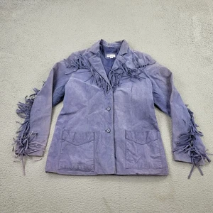 Denim & Co Chaqueta Western 100% Cuero Mujer Grande Púrpura Borlas Boho Vaquera - Imagen 1 de 14