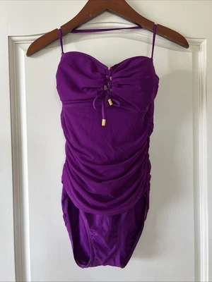 Traje de baño Ralph Lauren clásico púrpura acanalado correa extraíble de una pieza 6 Foto 1 de 4
