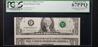 Fr#1915-F 1988A $1 Multiple Errors: Cutting Error & Partial Offset Overprint  - Image 1 of 2