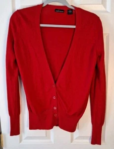 MODA International Red Knit Silk Cashmere Blend Cardigan Sweater Womens Sz S Y2k - Picture 1 of 7