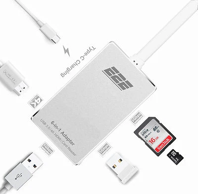 E2E Silver USB 3.1 Tipo-C a HDMI USB 3.0 SD Card Hub para Macbook Pro 15" A1707 Foto 1 de 4