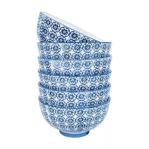 Patterned Rice Dessert Cereal Soup Bowls Porcelain Crockery Blue Flower 12cm x6 - Picture 1 of 6