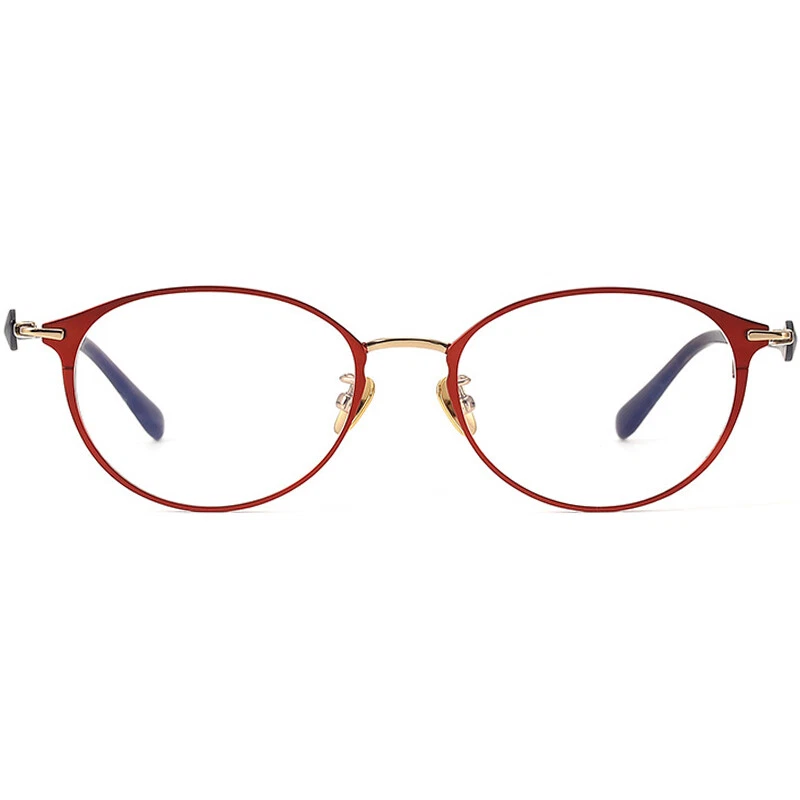女士椭圆形眼镜全边浅钛眼镜框红色金色 — 第 1/1 张图片