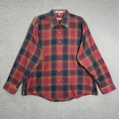 Members Only Button Shirt Mens XL Red Blue Plaid Long Sleeve Cotton Polyester - Image 1 of 4