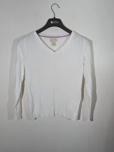 Caribbean Joe Sweater Womens Medium White Long Sleeve Cable Knit Pullover Cotton - Picture 1 of 5