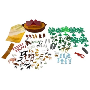Vintage Noah's Ark Plastic Toy Animal Figures Trees Figure Bible Story Playset - Picture 1 of 7