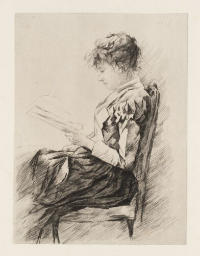 L. DANSE (1865-1948), Portrait einer Lesenden, Rad. Biedermeier Porträt