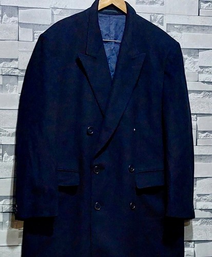 SAINT LAURENT (YSL) Trench vintage Yves Saint Laurent lana cashmere doppio petto blu uomo XL