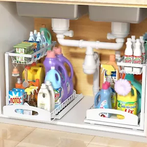 New-Under Sink Organizer, 2 Pack L-Shaped Bathroom Kitchen Organizers and Storag - Picture 1 of 6