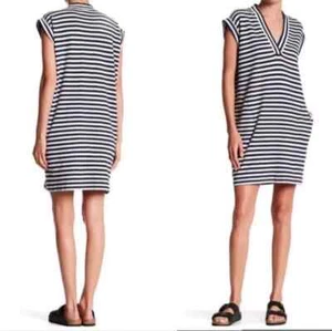 ATM Anthony Thomas Melillo Dess XS 100% Cotton Striped Shift Blue White Preppy - Picture 1 of 11