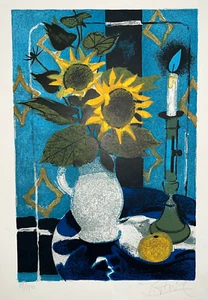 Vase Tournesols LITHOGRAPHIE Signée YVES GANNE Fleurs 81/150 - Imagen 1 de 4