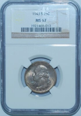 1943 S NGC MS67 Medium S FS-502 Washington Quarter - Image 1 of 3