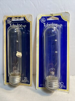 Vintage GE 25 Watt Tubular Bulb 25T10 120 Volt New + GE 40 Watt Tubular Bulb USA - Image 1 of 4