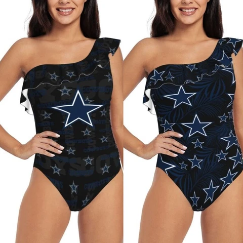 Dallas Cowboys One Shoulder Ruffle Swimsuits Sexy Women's Bikini Swimsuit Cover