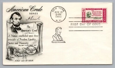(a) 1960 FDC Abraham Lincoln The American's Creed Freedom Equality Justice #1143 - Image 1 of 2