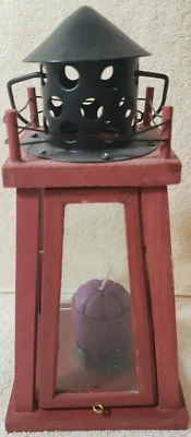 Lantern Candle Holder With Handle - Red - Purple New Candle - 9" Tall - Image 1 of 4