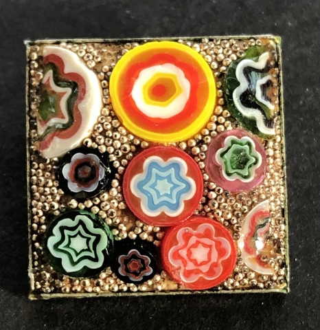GORGEOUS Antique Vintage Square Millefiori Glass Mosaic Button - 3/4" (Y8) Cover