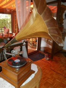 Trichtergramophon original mit Holztrichter - Bild 1 von 8