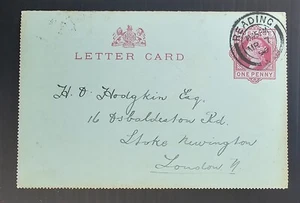 1899 Great Britain 1d Stamped Folded Lettercard cd Reading-London - Picture 1 of 3
