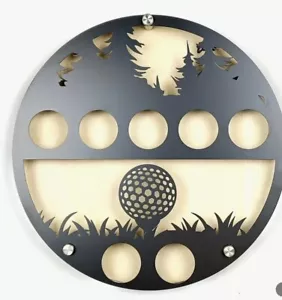 Golfball Display Runde Silhouette Metall & Holz Wand Golf Tee - 7 Bälle - Bild 1 von 4