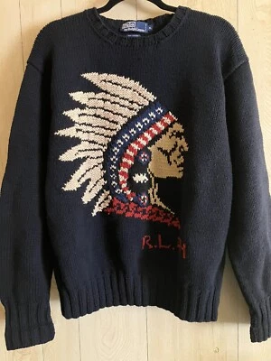 Vintage Ralph Lauren Sweater Native American Indian Chief XL RARE 1994 Wool - Image 1 of 4