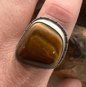 Vintage Tigerauge Sterlingsilber Ying Yang Punze Ring (Größe 9,75) (R48) - Bild 1 von 10