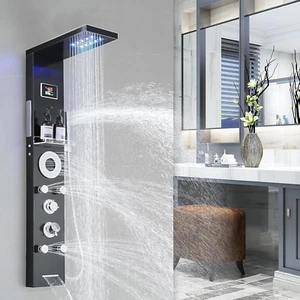 Matte Black Shower Panel Tower System, 5-Function Shower Faucet Set LED Light Ra - Picture 1 of 10