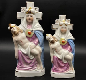 2 x statue Antique Porcelain Pieta Figurines - Virgin Mary & Jesus Religious⭐ - Picture 1 of 12