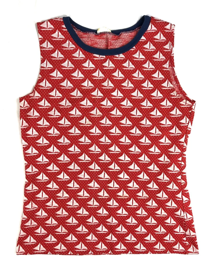 Camisa tejida vintage años 50 para mujer camiseta sin mangas velero estampado Pandora años 60 J23 Foto 1 de 4