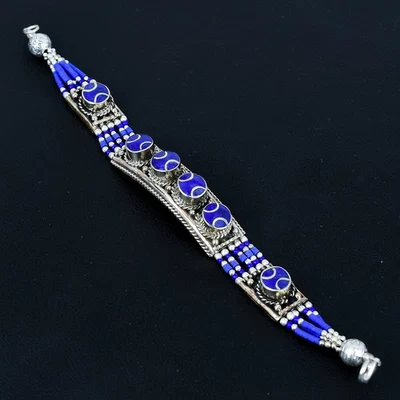 Bracciale boemo lapislazzuli boemo argento sterling 925 tibetano nepalese... - Immagine 1 di 4