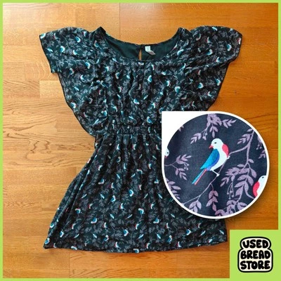 No Boundaries Black Purple Floral/Bird Dress L 11-13 Stretchy, Whimsygoth Summer - Image 1 of 4